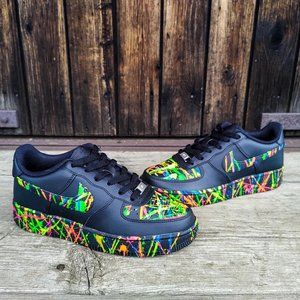 Nike Air Force 1 Custom "Explosive Neon" 🔥 Splatter Graffiti Black Shoes Mens